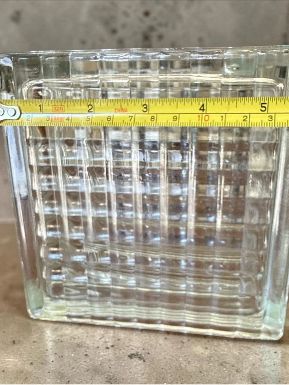 Vintage West German Glass Block Vase MCM Brutalist Bauhaus Art Deco Clear